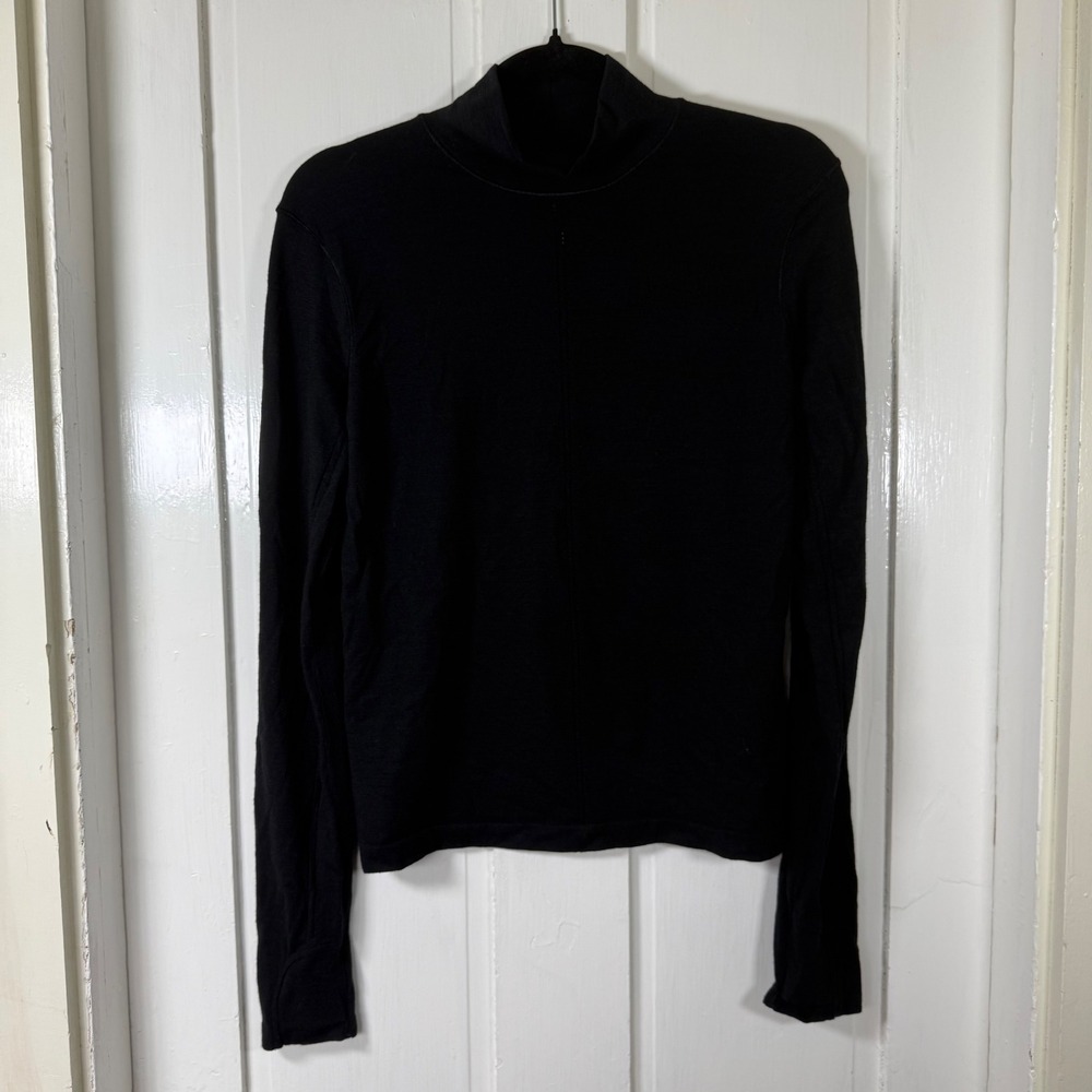 Athleta Mock Neck Long Sleeve Top Womens Size M Black Wool Blend Thumbholes